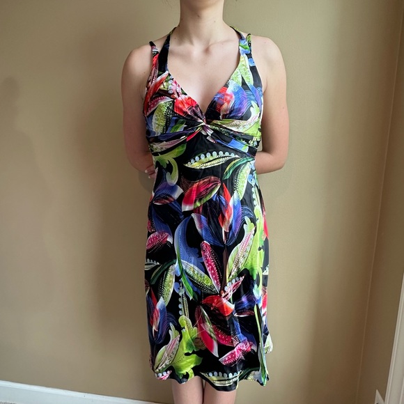 VTG Cache Womens Dress Floral Halter 100% Silk Y2K Party Bright Colorful Size 10 - Picture 2 of 16